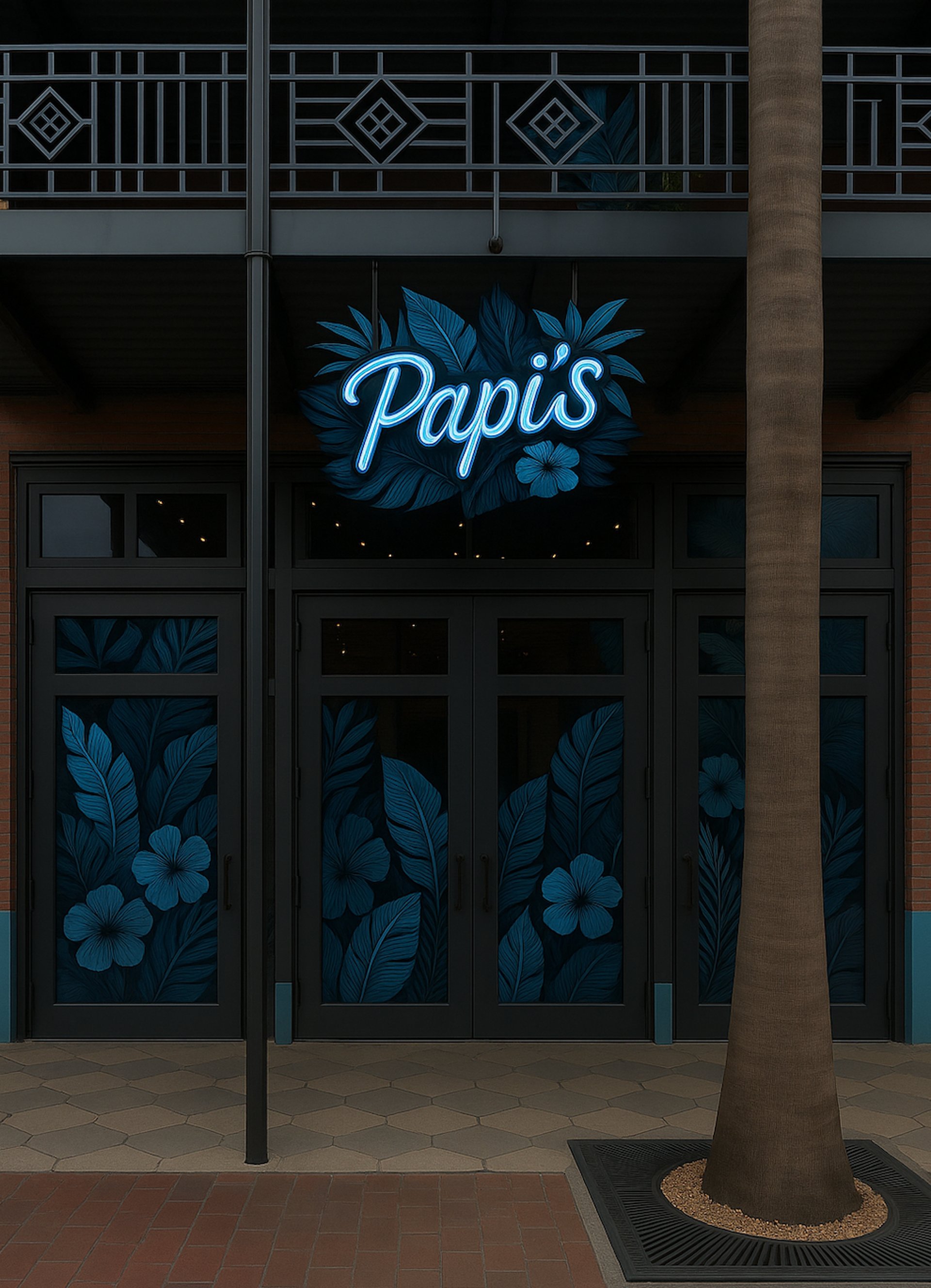 The tropical neon entrance at Papi’s in Ybor City